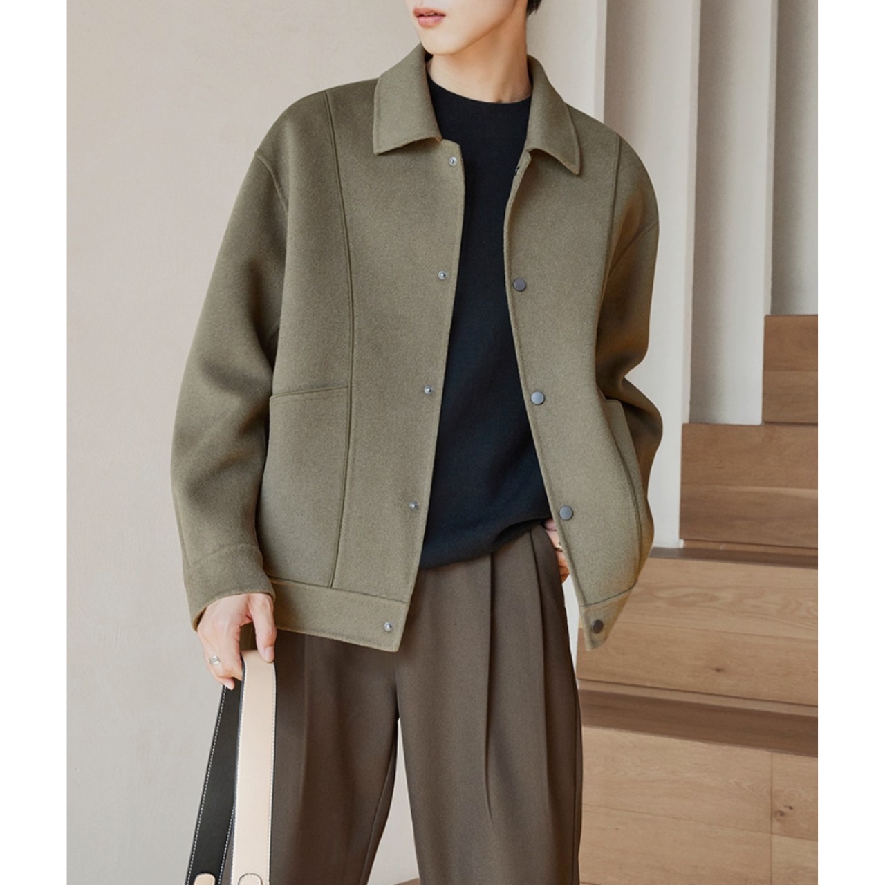 ボタンフロント ヒップ丈ジャケット af0383