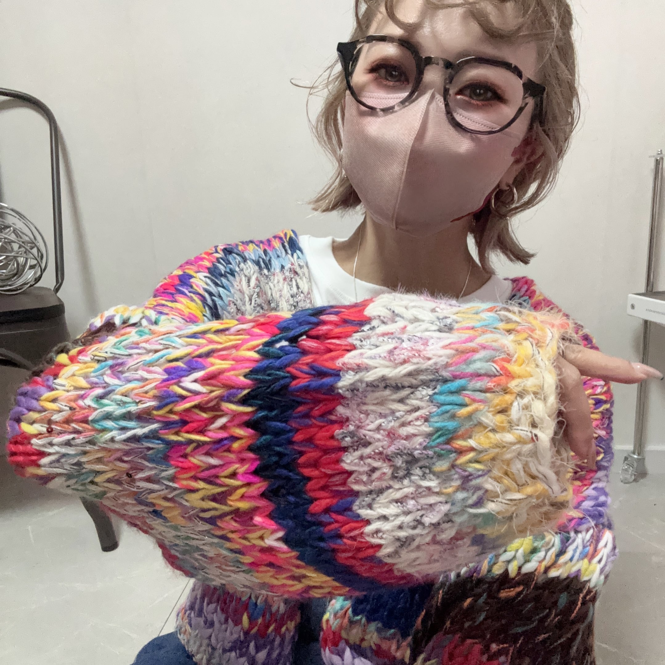 multicolored knit cardigan