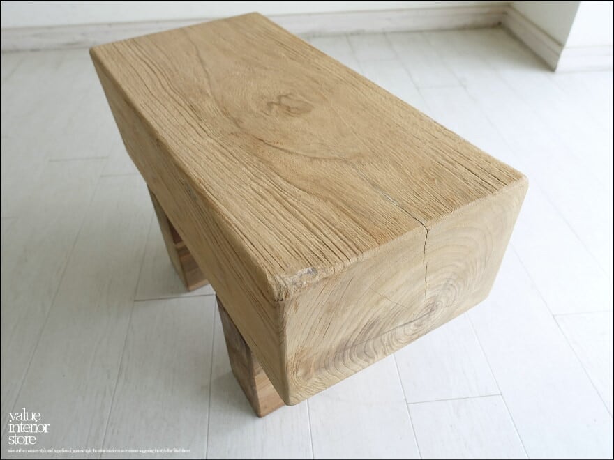 チーク無垢材 ベンチHolz角 スツール 椅子 丸太スツール 角脚 イス