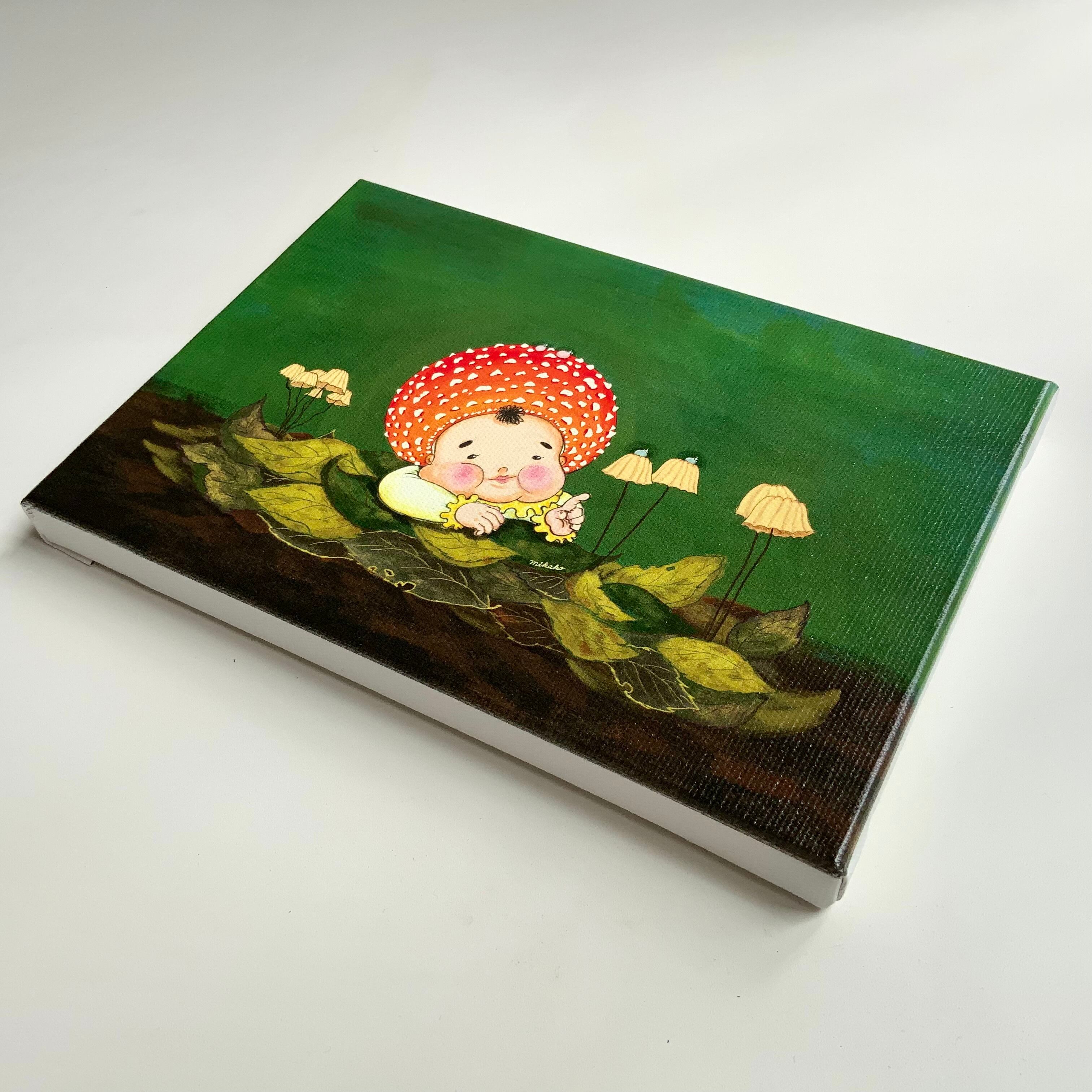 きのこ絵 キャンバスプリントパネル「ハリガネオチバタケの水玉