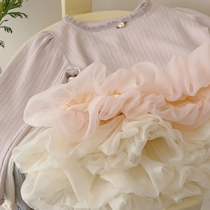 春韓国風チュールTシャツ