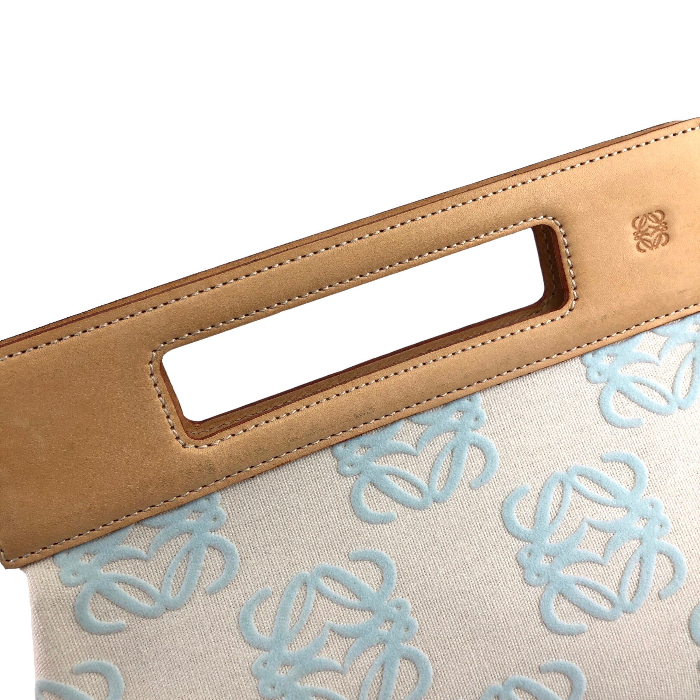 LOEWE ロエベ アナグラム ハンドバッグ ベージュ キャンバス レザー