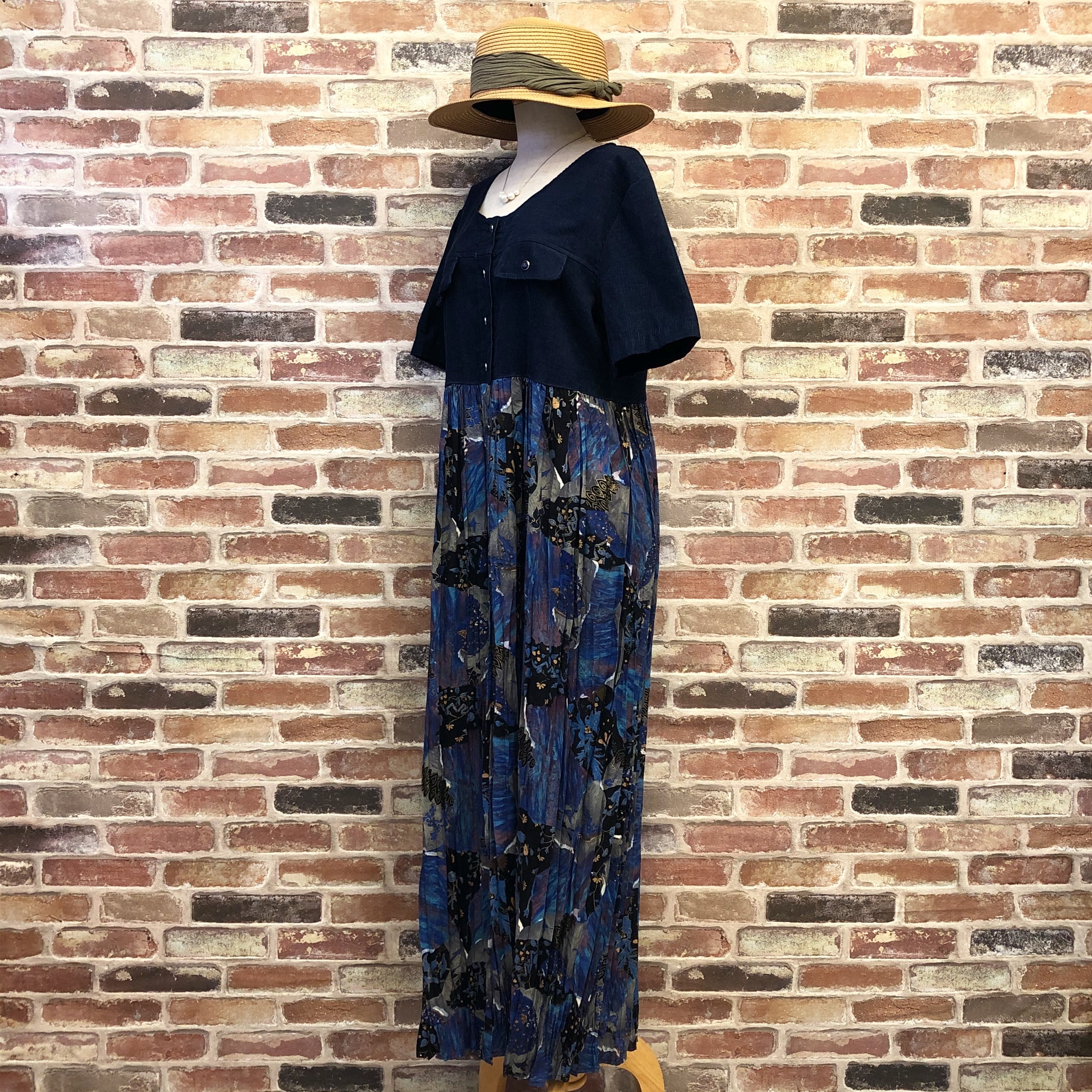 MADE IN U.S.A Two-tone Pattern Navy One-piece