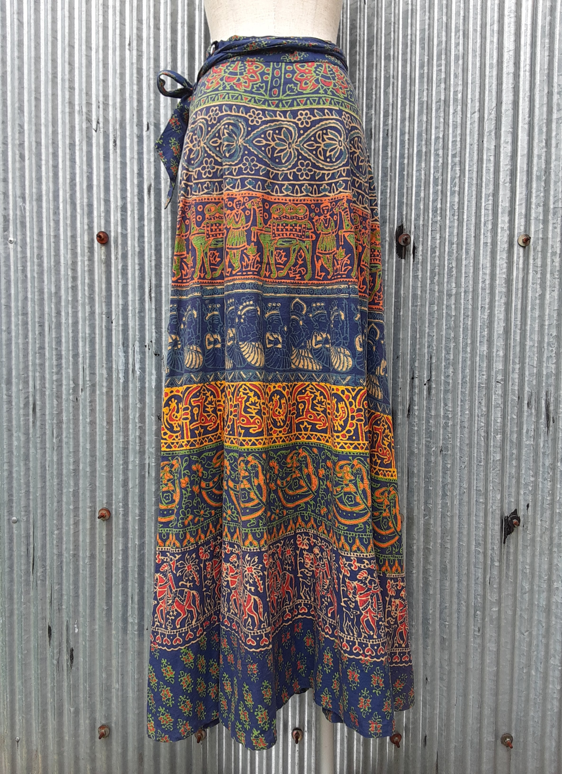Indian cotton handblock print wrap skirt / インド綿 ハンドブロック