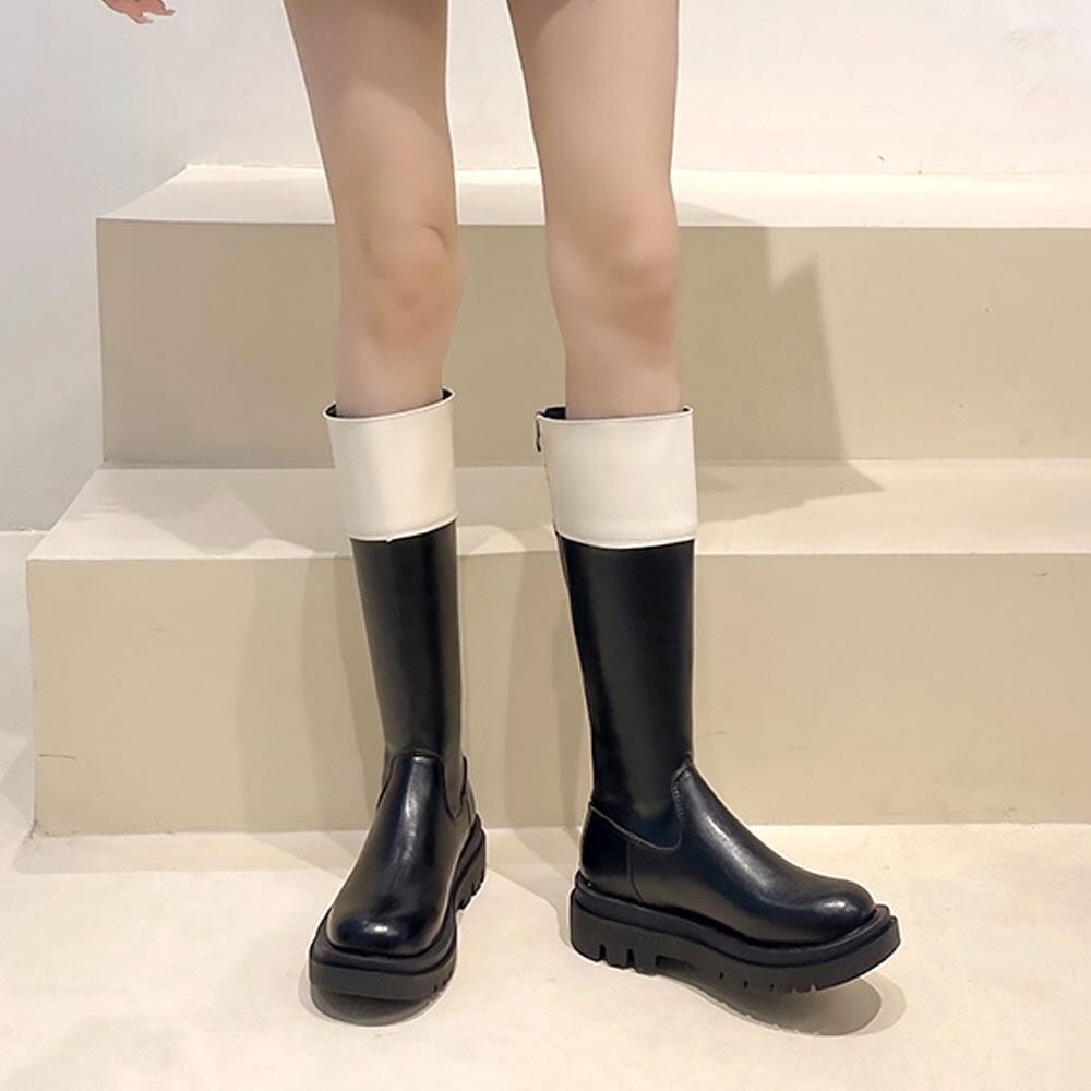 ジョッキーブーツ レディース 秋冬 韓国 厚底 PUレザー ロングブーツ 大人 きれいめ シンプル 通勤 太ヒール 歩きやすい 履きやすい 大人可愛い 大人女子