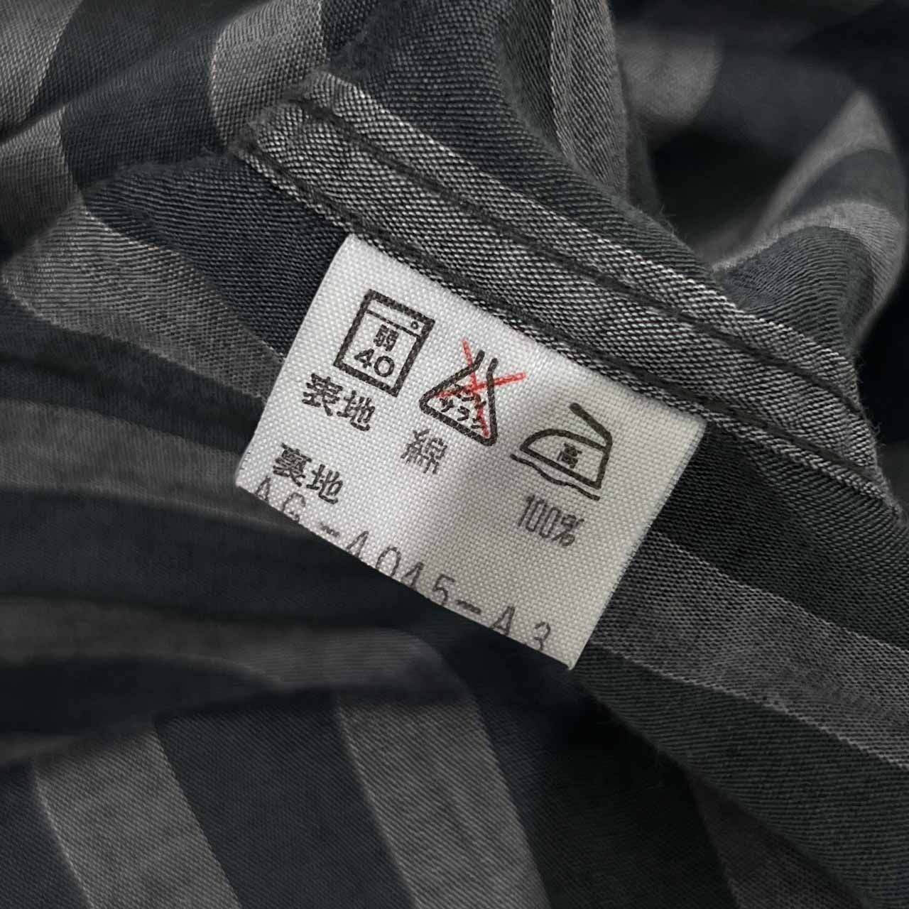 90s JUN MEN ジュンメン ストライプ バンドカラー 長袖シャツ M/グレー系 メンズ ビンテージ