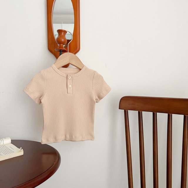 【BABY】ベーシック2ボタンリブ半袖クルーネックTシャツ - 16