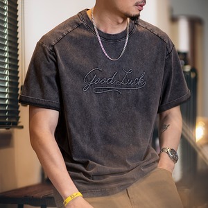 embroidery retro washed t-shirt A1213