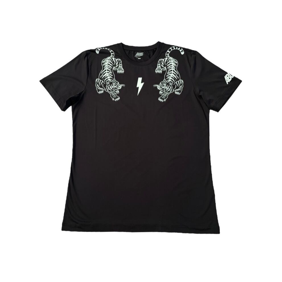 ABOUTアバウト テニスウェア M　ブラック 蛍光イエローライン ABOUTアバウト テニスウェア M ブラック 蛍光イエローライン