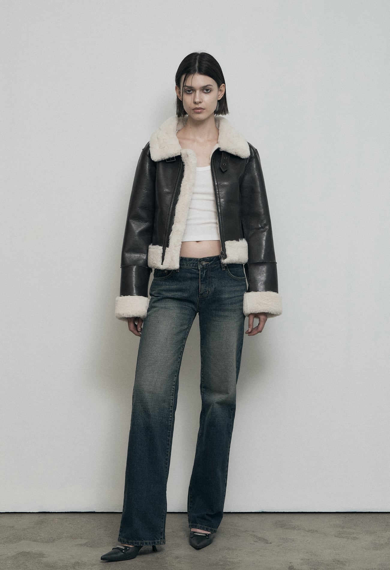 BOHEMIAN SEOUL] SLIM FIT SHEARLING JACKET, DARK BROWN 正規品 韓国