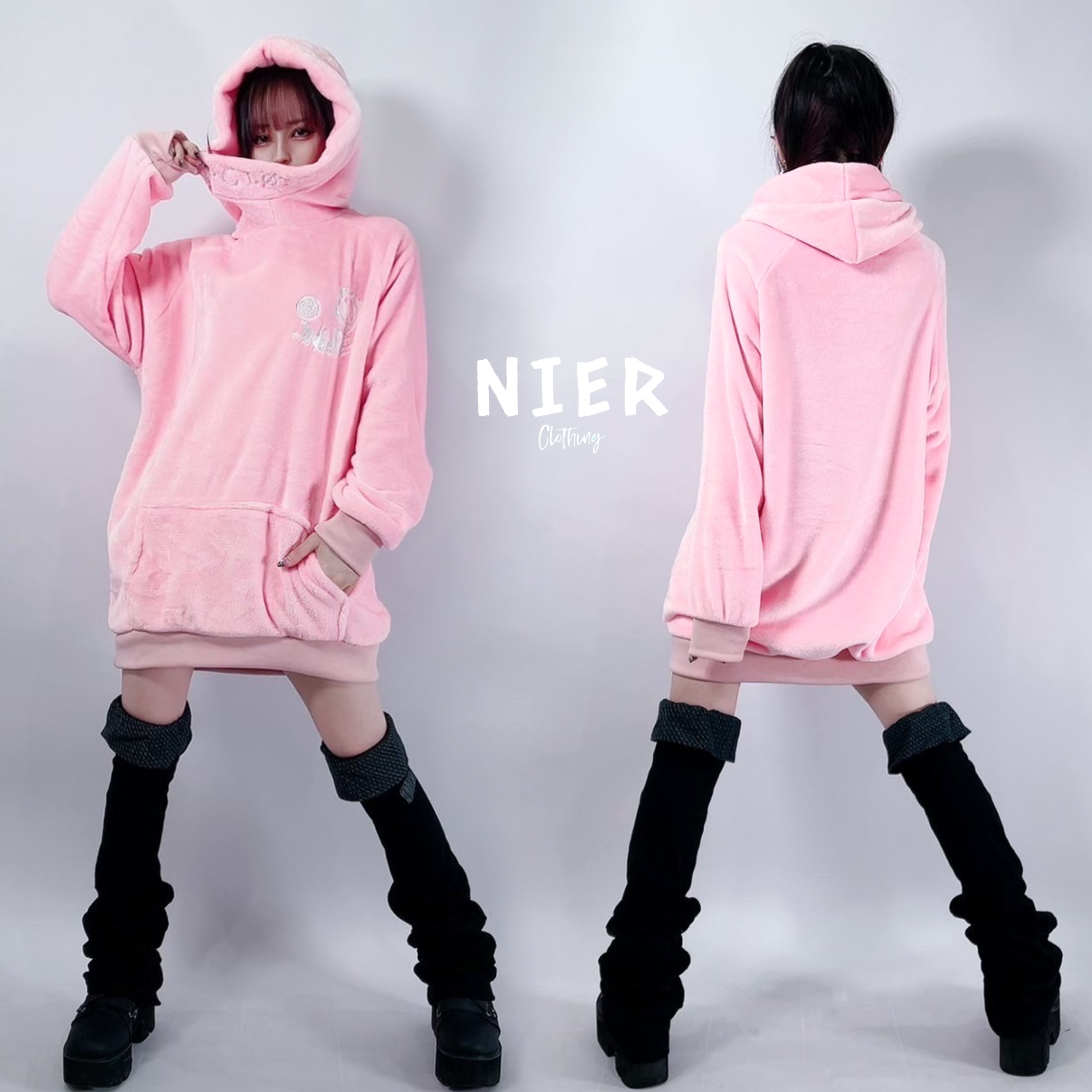 冬用pinkふわもこハイネックパーカー 全刺繍desig Nier