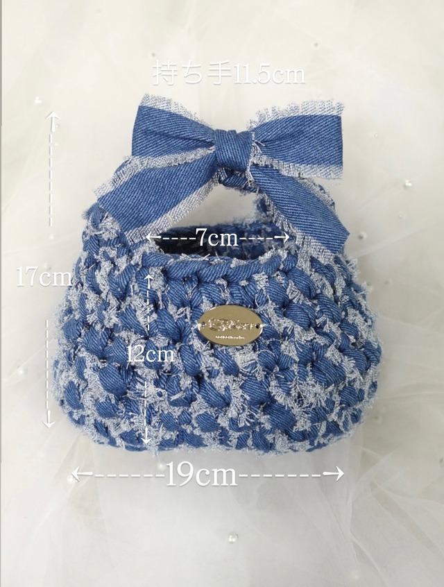 【プレ販売】triangle denim ribbon bag small / 32 light blue