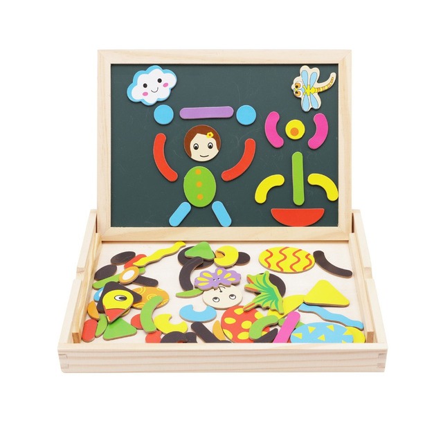 木製子供磁気立体パズルダブル両面製図板子供の知育玩具、さまざまなワードパッド