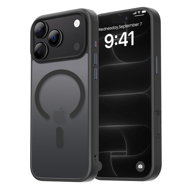 Jimari iPhone 18 Pro 用ケース MagSafe対応 マット半透明 指紋防止 滑り止め 耐衝撃 ブラック