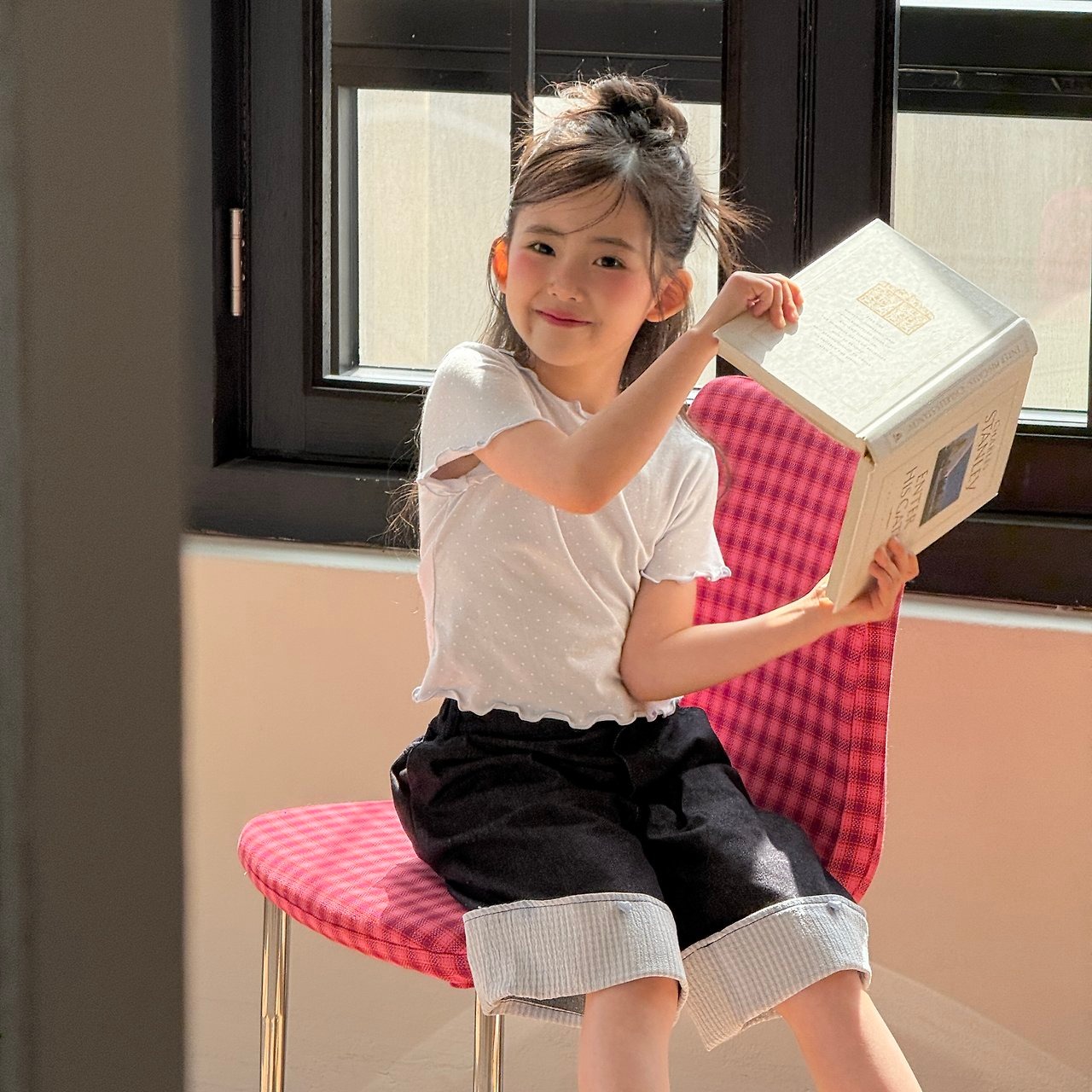 [ninibello] Check Check Roll-up Denim Pants / [니니벨로] 첵첵롤업데님팬츠