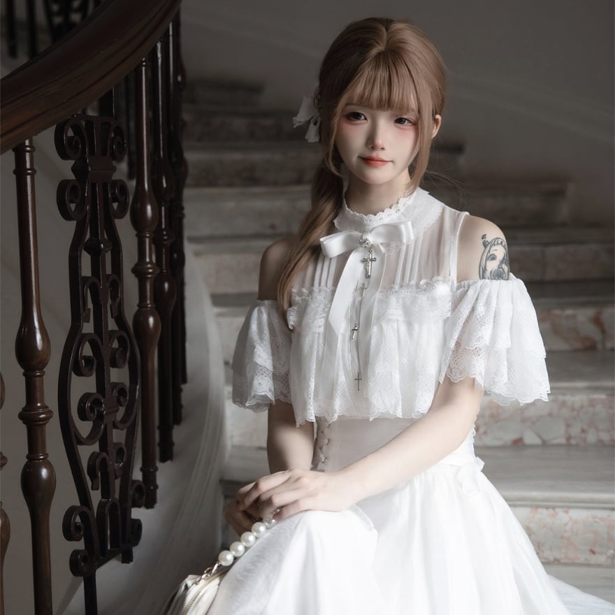 可憐花柄ロングワンピース✭プリンセス気分で可愛いコスプレに！ファンタジー感満載 cawaii ワンピース 可愛らしい小花柄のウエストシャーリングX