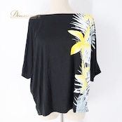 フラダンス 衣装 トップス ブラック系 マウナロア ハワイアンプリント ティアレ柄 Maunaloa アロハ フラ ダンス レッスン 練習 ドルマンスリーブ 華やか かわいい おしゃれ カットソー 五分袖 イエロー系 ホワイト系 黒 黄 白 ドルマン ブラック ホワイト イエロー カジュアル スポーツ コーディネート トロピカル レディース シンプル ファッション