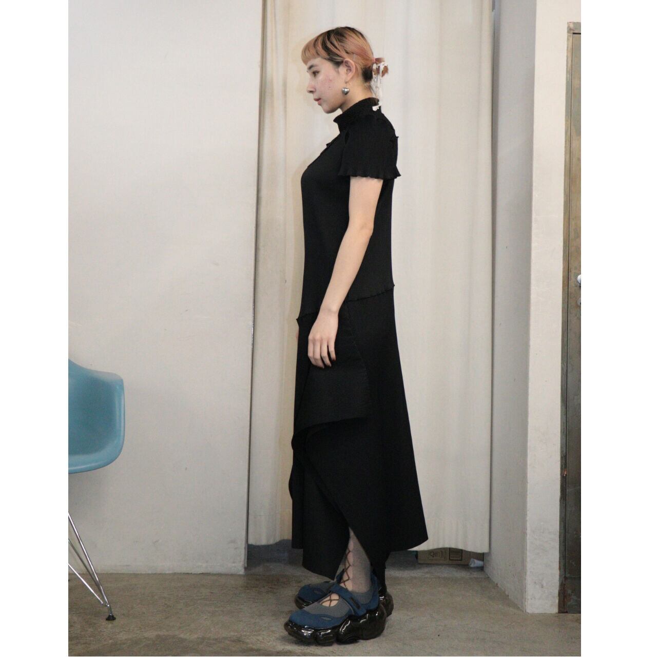 kotohayokozawa Shrink short sleeve dress (BLACK) TD23S-SHRD