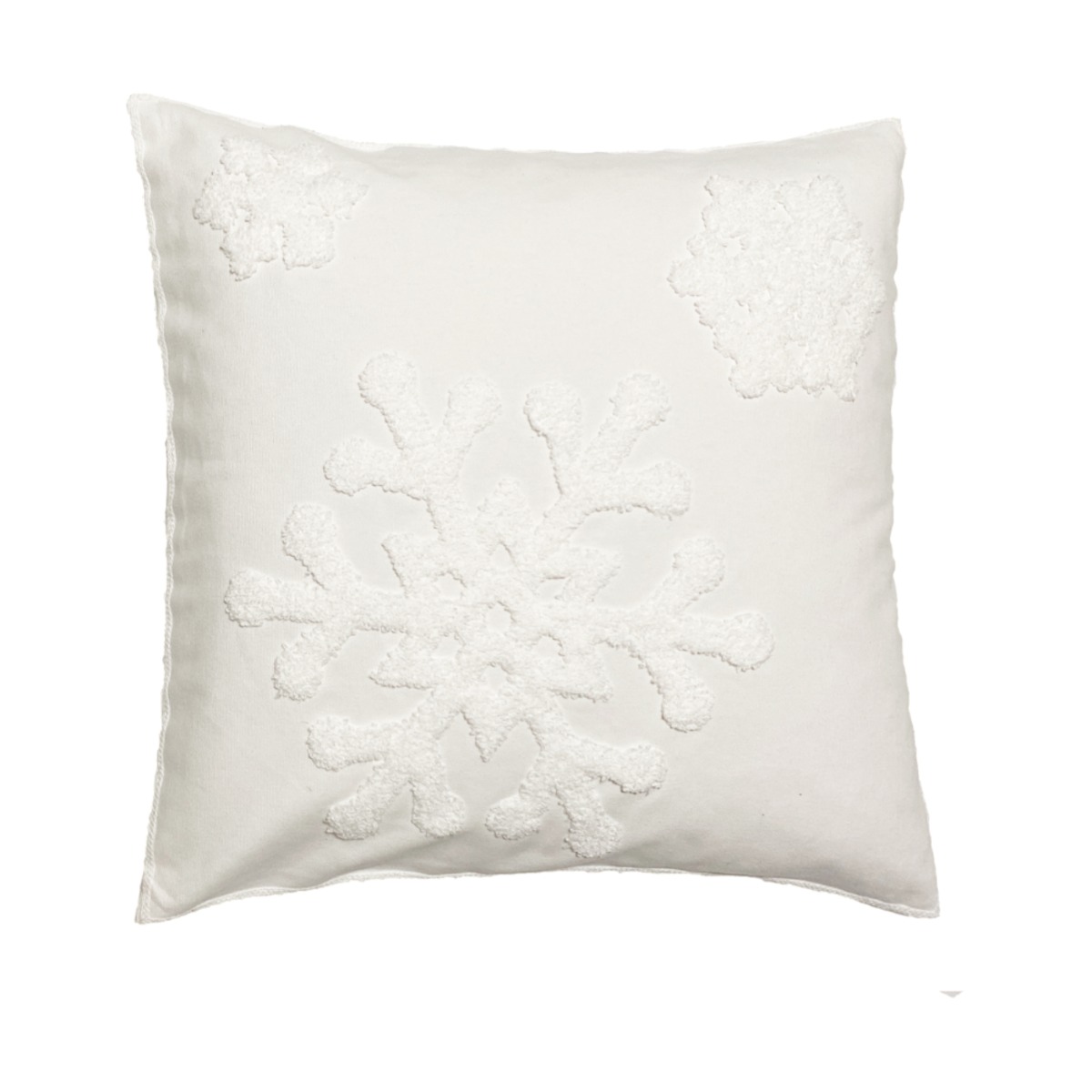 クッションカバー ホワイト 雪の結晶の刺繍が入っている可愛らしい素材