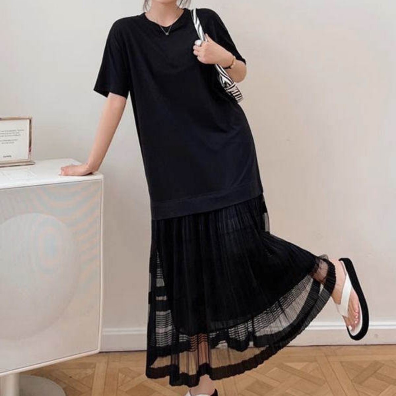 Mesh short-sleeve T-shirt dress (ME361)