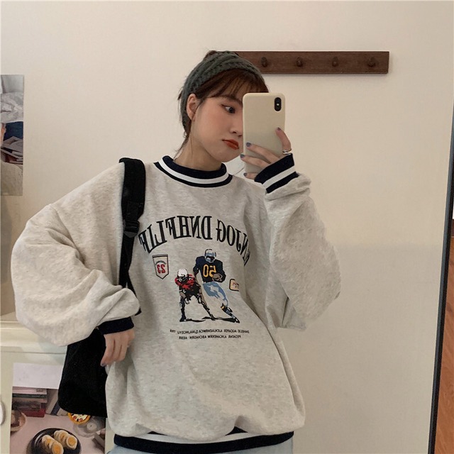 大きいサイズ レディース トップス 秋 冬 トレーナー イラスト ゆったり イラスト刺繍 長袖 古着 レトロ トレーナー オーバーサイズ スウェット シンプル メンズライク ユニセックス カジュアル お出かけ デート 通勤 通学 学生 キャンパス 旅行 普段着 部屋着 リンク