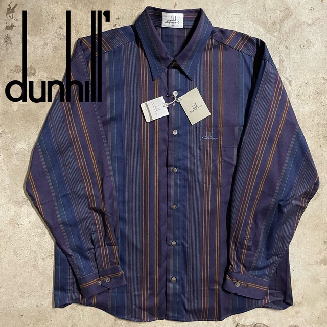 〖dunhill〗deadstock logo embroidered stripe shirt/ダンヒル デッドストック ロゴ刺繍 ストライプ シャツ/msize/#0712/osaka