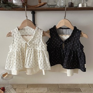 【BABY&KID】夏作ガーリーな水玉Vネックフリルノースリーブカーディガンorキャミソール