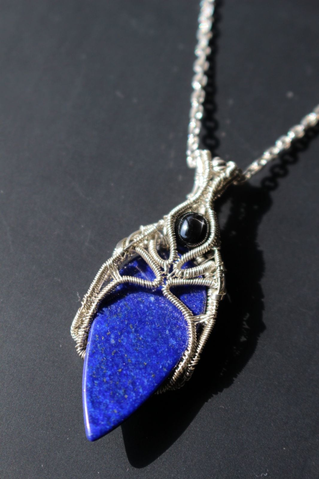 Lapis lazuli & Blackstar silver925 wirewrapping pendant