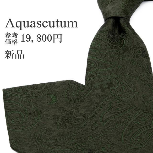 送料無料 アクアスキュータム ネクタイ レギュラータイ ジャガード 新品 緑 メタリックグリーン ペイズリー Y2K 光沢 ブランド 綺麗 P669