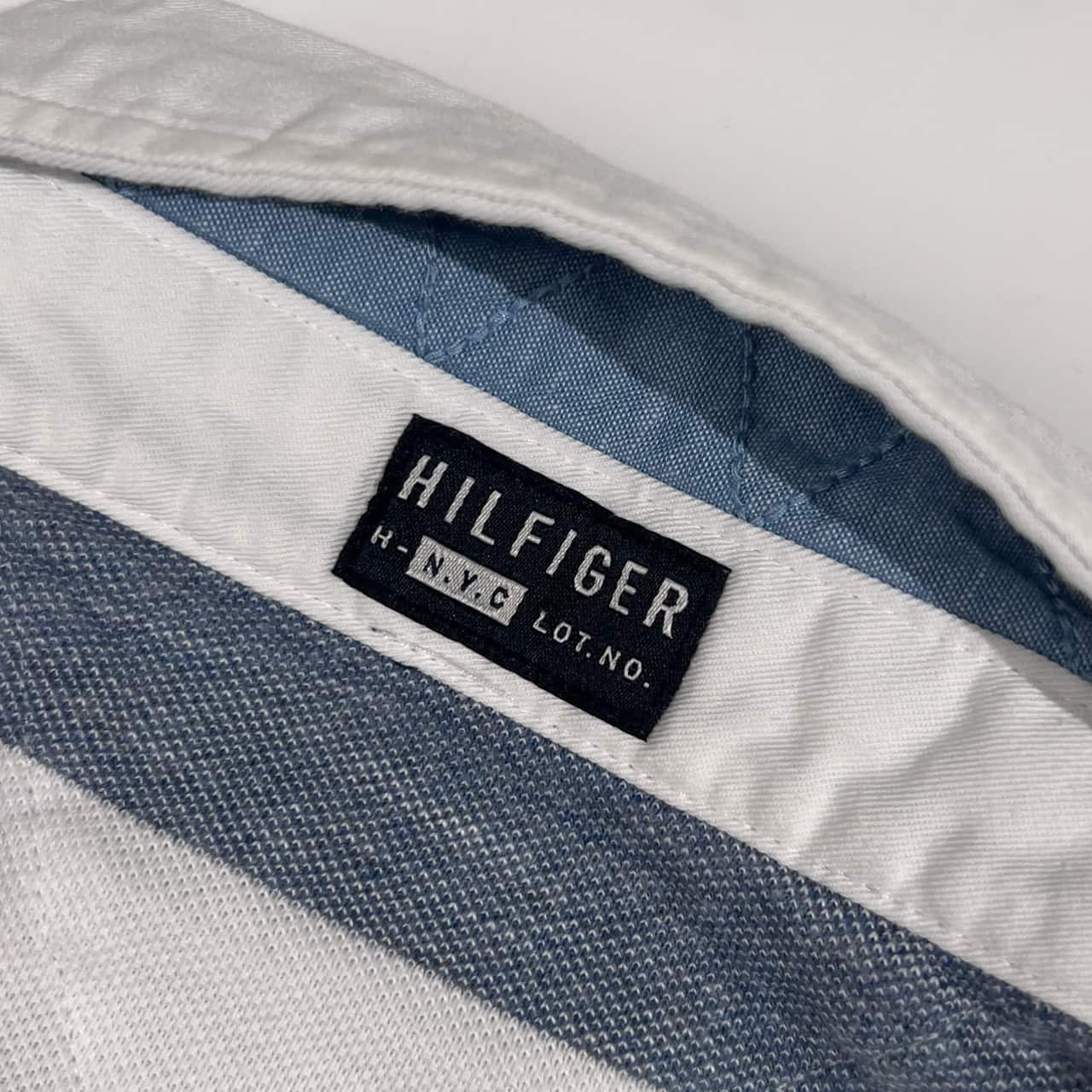 TOMMY HILFIGER トミーヒルフィガー ボーダー 鹿の子 半袖 ポロシャツ サイズ XL /ホワイト×ブルーグレー系 メンズ