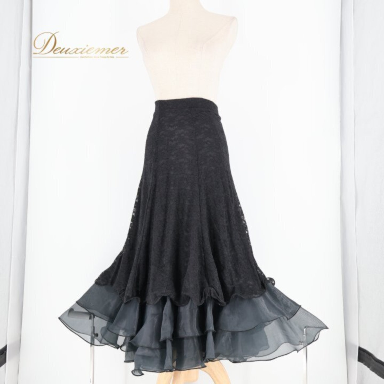 社交ダンス 衣装 スカート ブラック系 タカダンス TAKA DANCE 黒 花柄 レース フリル 練習 レッスン 伸縮 ストレッチ 華やか ボリューム ダンス衣装 イベント ステージ パーティー かわいい