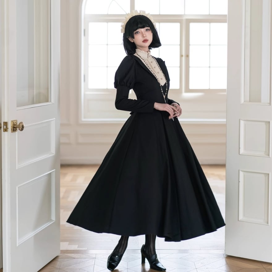 ロングワンピース 修道女風 シスター ダークゴシック 闇かわいい black