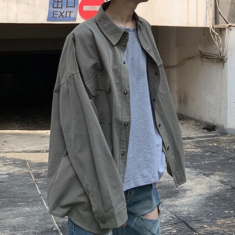 全3色 シャツ トップス 無地 カジュアル シンプル 羽織 長袖