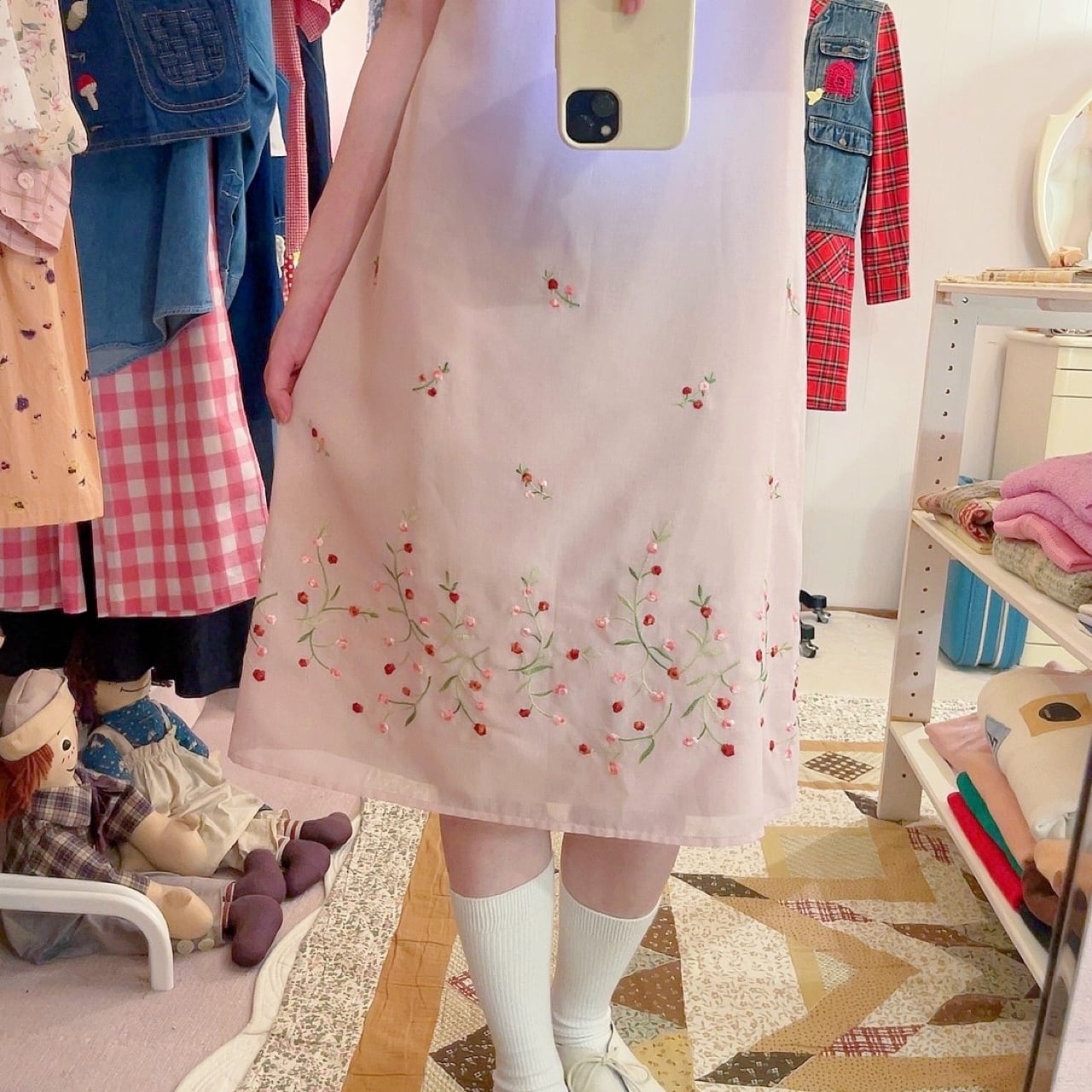 flower embroidery pink sheer one-piece