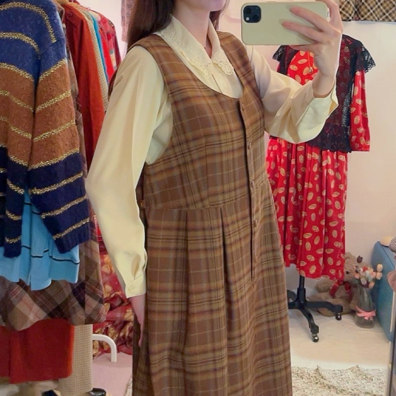 brown check jumper skirt
