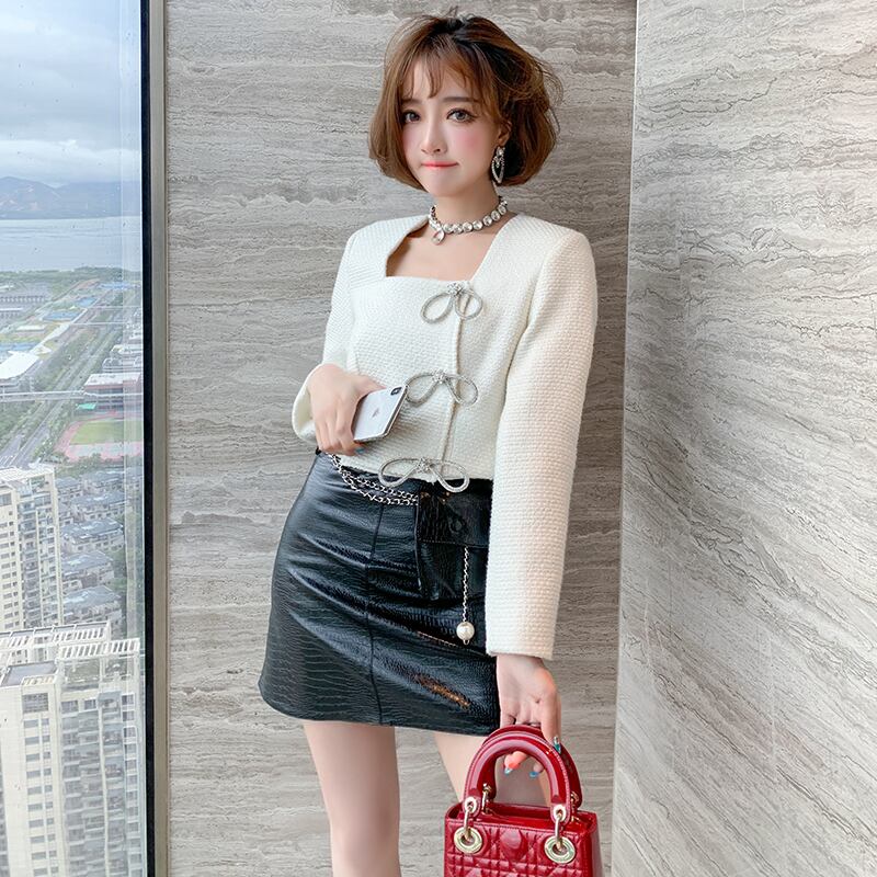 カラーリボンショートツィードコート オータム 秋物 スクウェア MIUCO72866422675