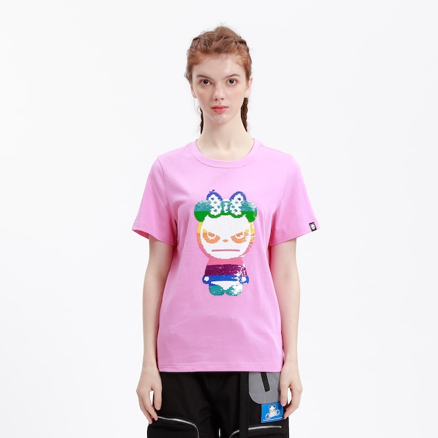 送料無料 【HIPANDA ハイパンダ】レディース カラフル スパンコール Tシャツ WOMEN'S COLORFUL SEQUINS PANDA SHORT SLEEVED T-SHIRT / PINK・BLUE