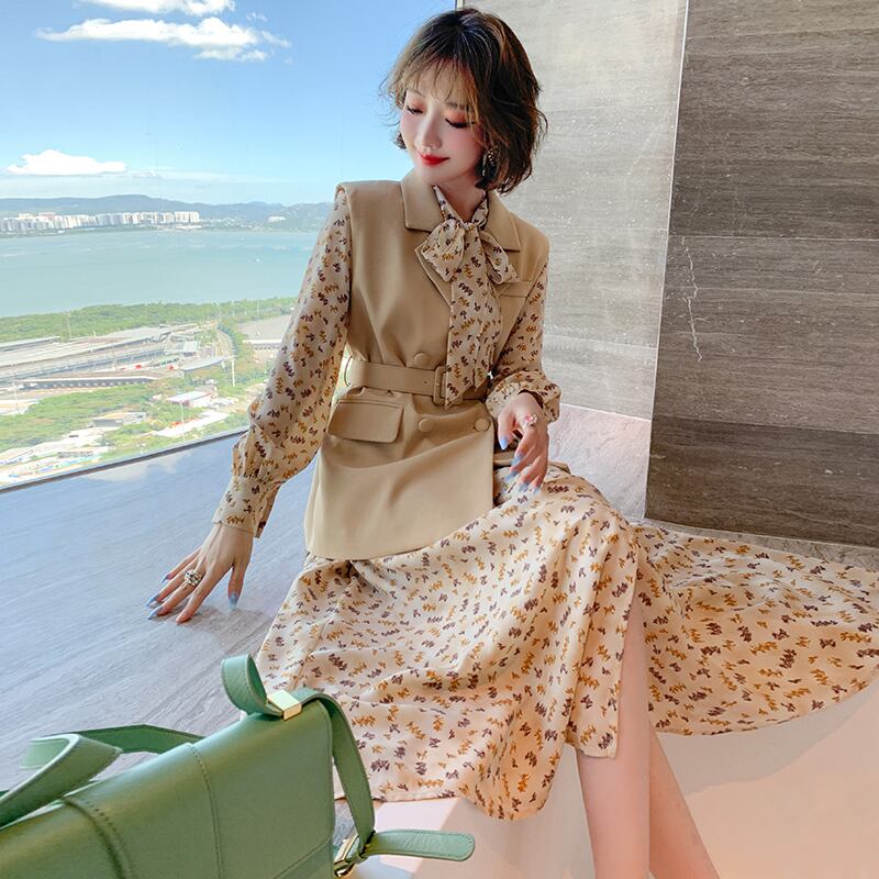 レースプリントドレス ベルト ウェスト リボン ハーネス MIUCO71228101113