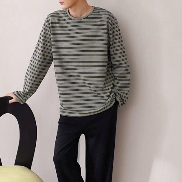 【men's】round-neck stripe pattern pullover pants pajamas p946