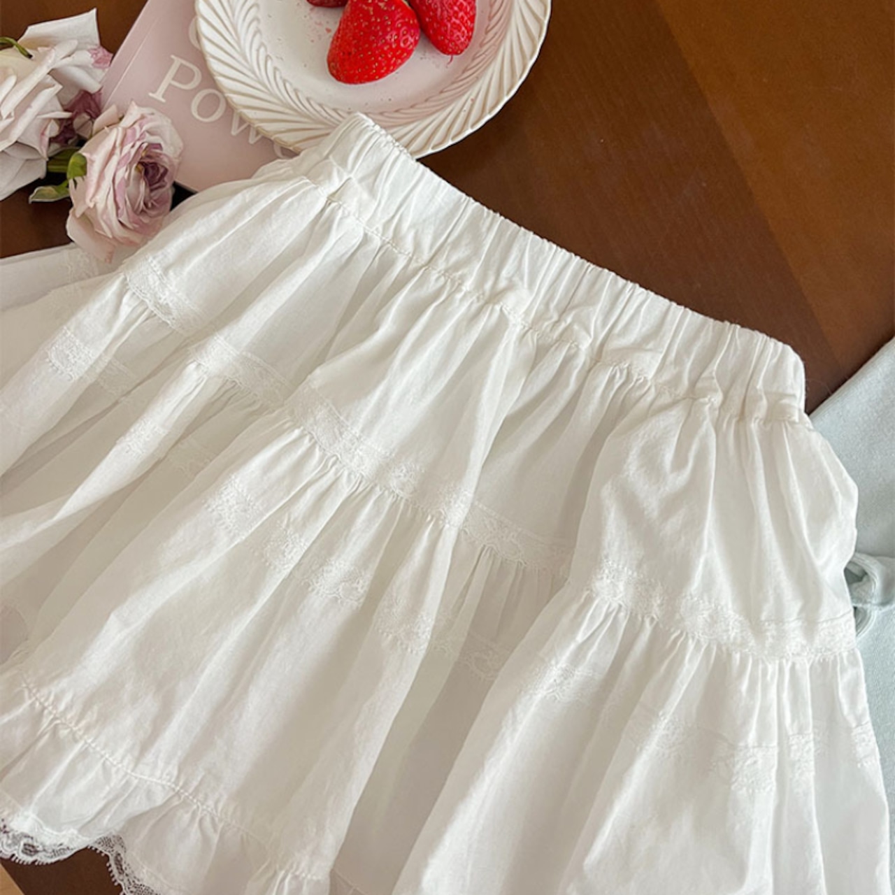 夏レース裾ピュアカラースカート