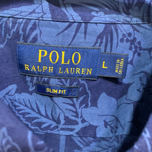 Ralph Lauren アロハシャツ ハイビスカス L 紺 スリムフィット