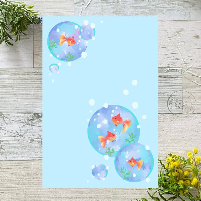 金魚と水風船　イラストポストカード2枚セット