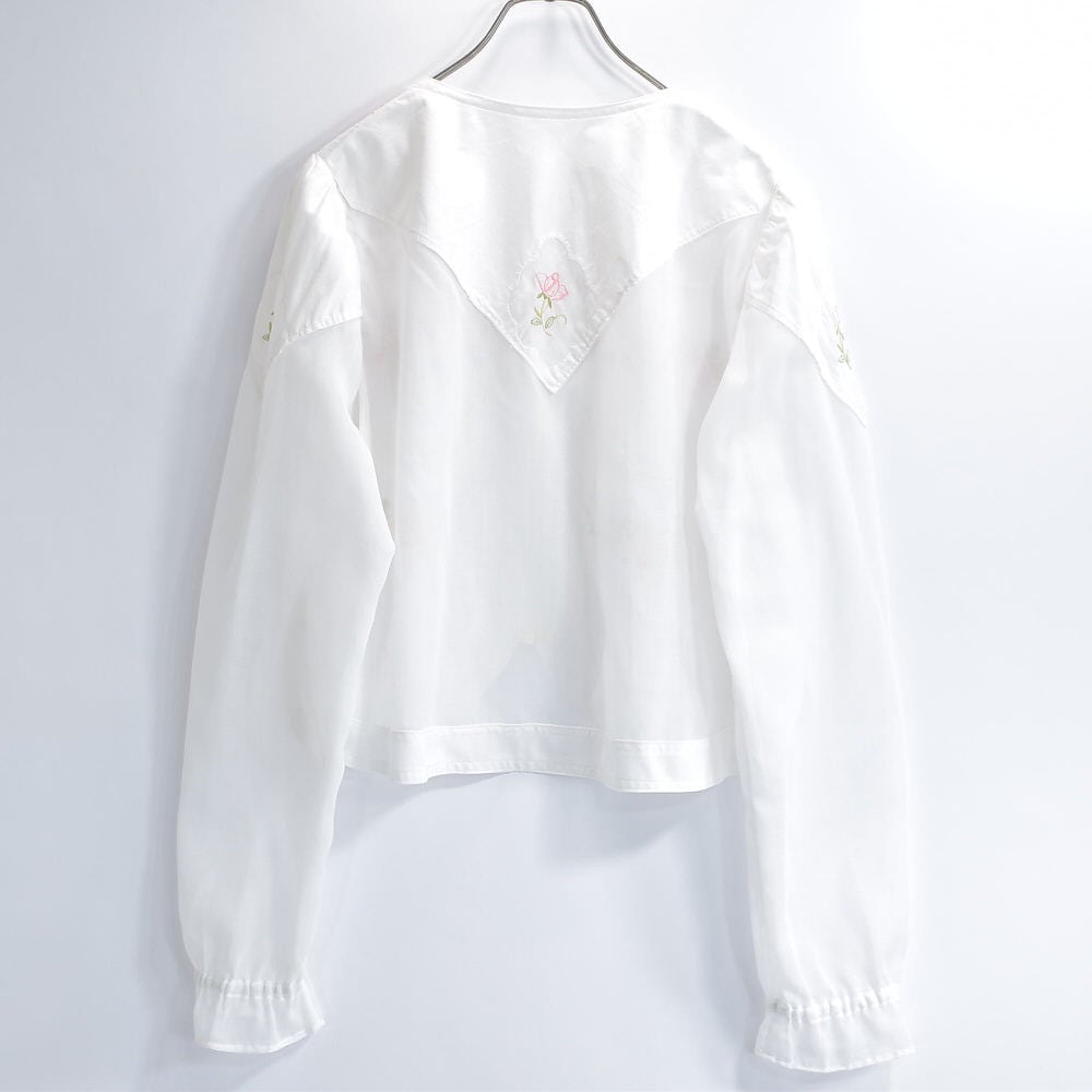 80～90s Design Jacket花柄 刺繍 かぎ編み レース シアー 切替