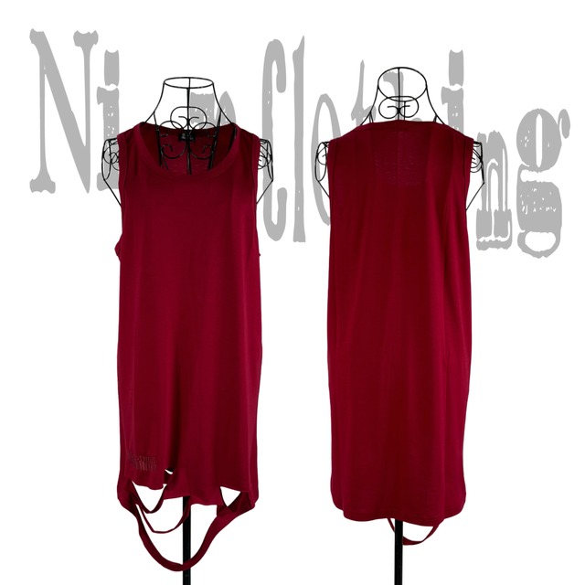 裾ダメージ加工ロングタンクトップRED