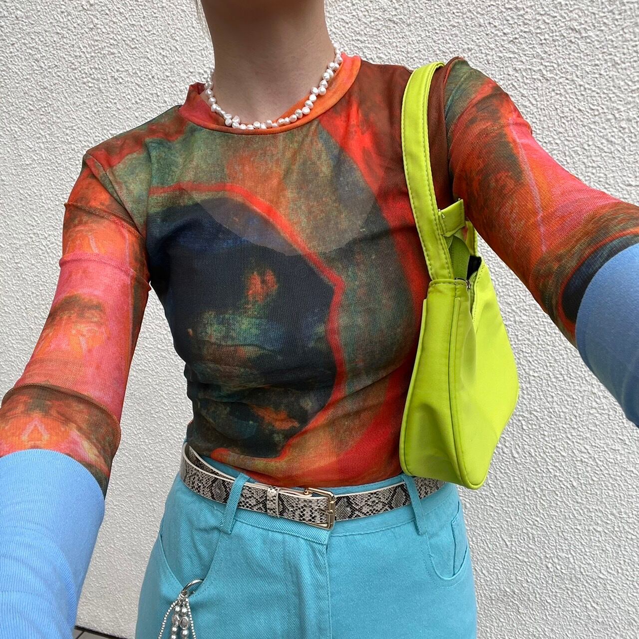 切り返しマーブル柄シアーカットソー_LN02874