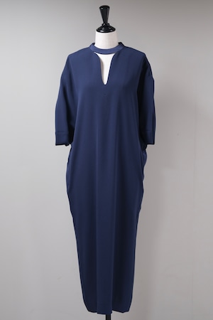 【Mame Kurogouchi】Back Satin Crepe Georgette Emboridered Lace Back Dress - navy