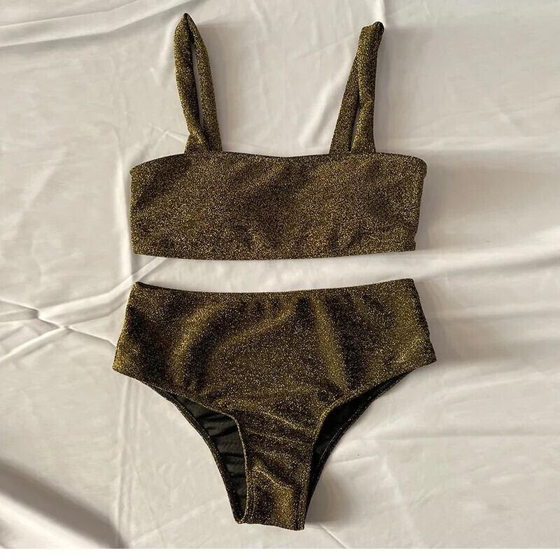 セクシーなバンドー光沢のあるグリッタービキニ 2022 女性水着水着 2