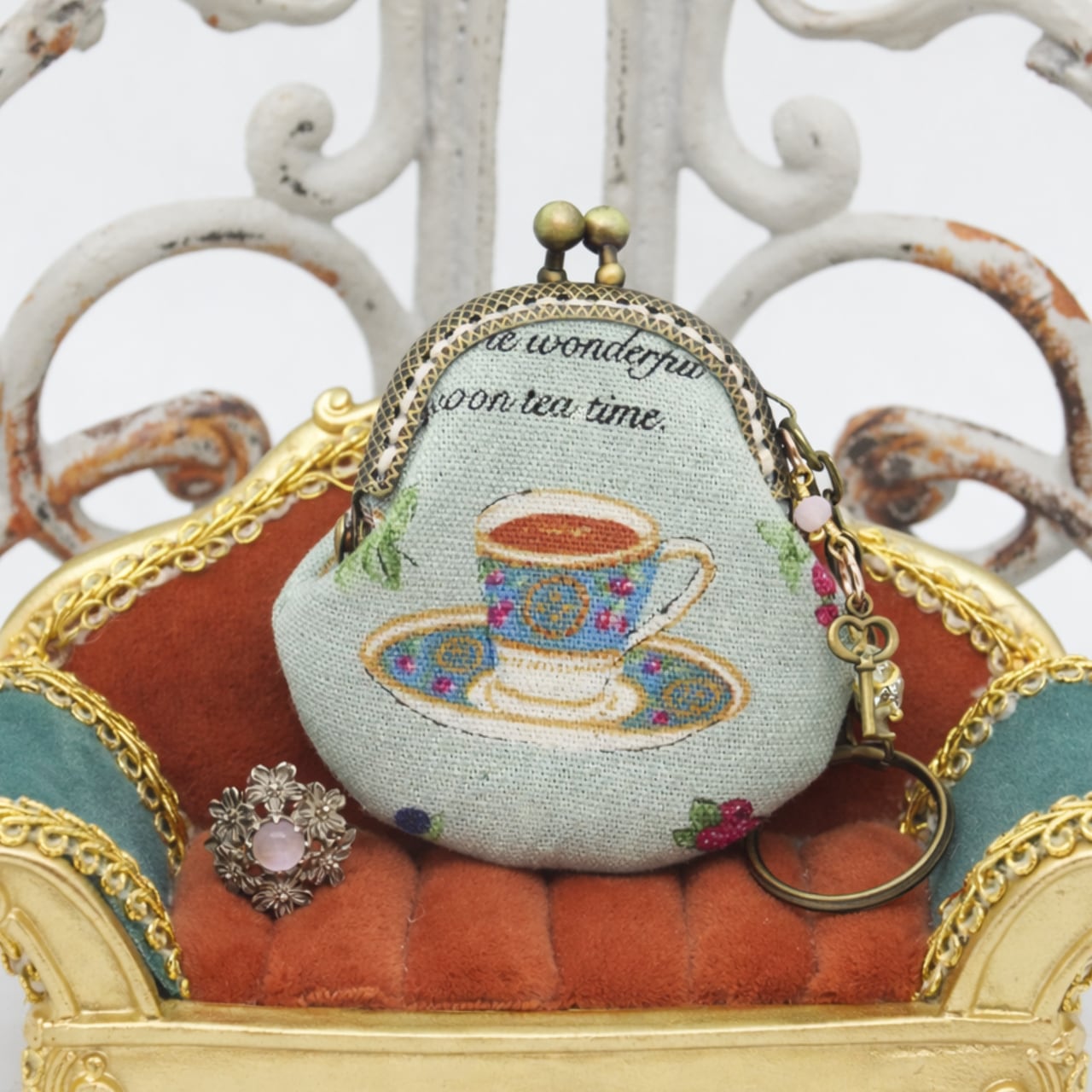 【ハンドメイド】がま口バッグチャーム|アフタヌーンティー ミント(口金5cm)