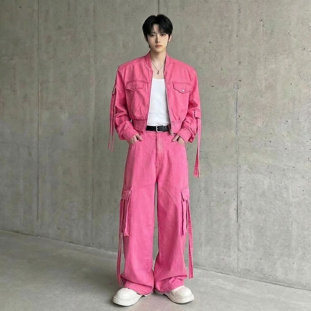 ロングストラップ クロップドデニムジャケット&カーゴパンツ セットアップ D12265