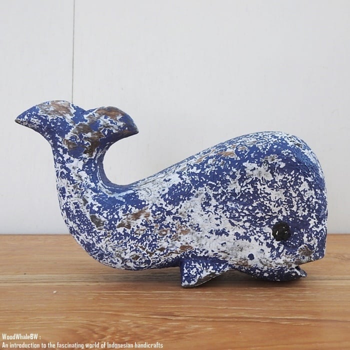 木製オブジェ クジラ S 20cm ブルーウォッシュ 木彫りの動物 アート